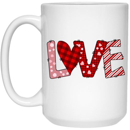 Love Text, Heart Pattern, Groovy Love, Valentine Gift, Valentine's Day, Trendy Valentine White Mug