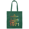 Retro Legendary Since January 1971, 50th Birthday Gift Canvas Tote Bag