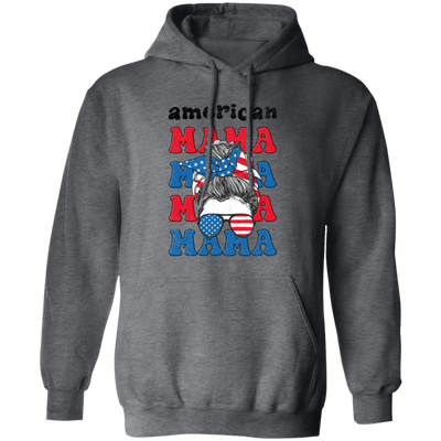 American Mama, Mother's Day, American Messy Bun Pullover Hoodie