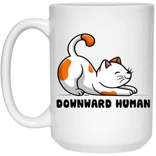 Downward Human, Cute Meow, Yoga Cats White Mug