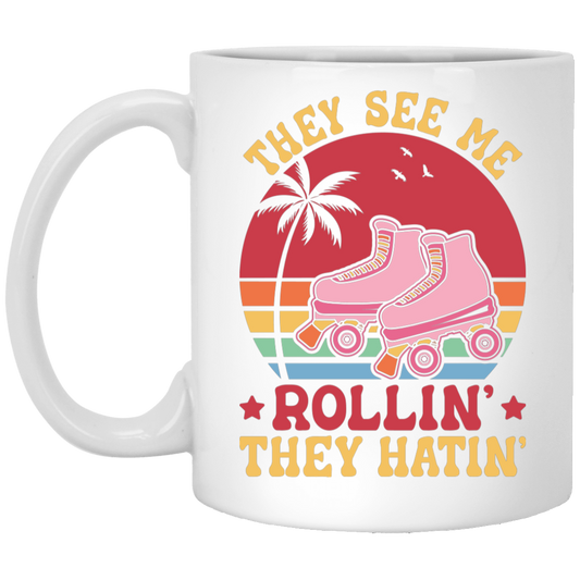 They See Me Rolling, They Hating, Retro Rollerblade White Mug
