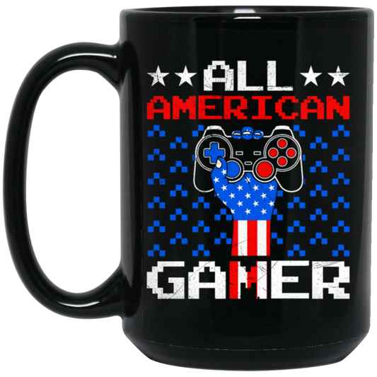 All American Gamer, America Gaming, American Flag Black Mug