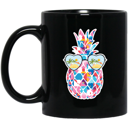 Watercolor Pineapple, Heart Sunglasses, Summer Vibes, Xmas Vibe Black Mug