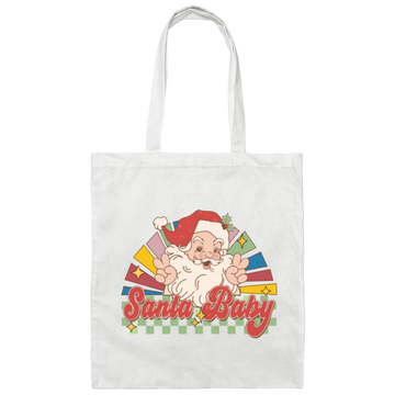 Santa Baby, Santa Claus, Merry Christmas, Groovy Christmas Canvas Tote Bag