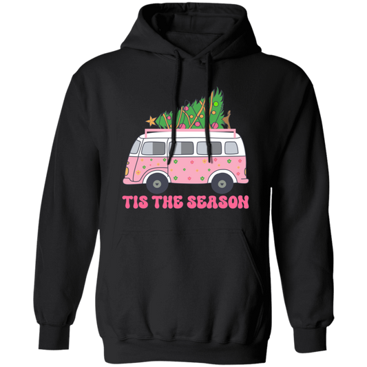 Tis The Season, Christmas Bus, Pink Christmas, Bus Bring Xmas Tree Christmas Pullover Hoodie