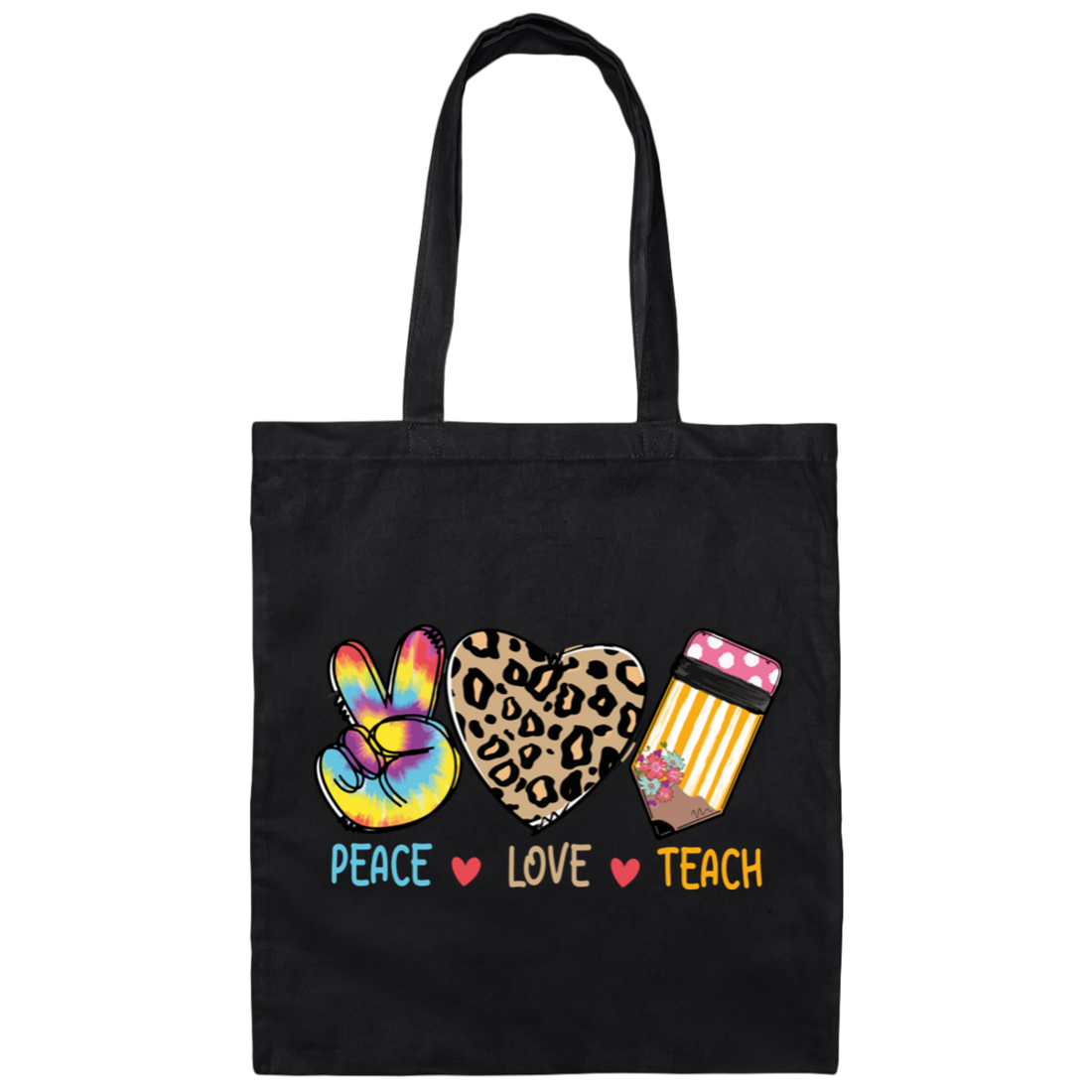Peace Love Teach, Colorful Peace, Leopard Love Canvas Tote Bag