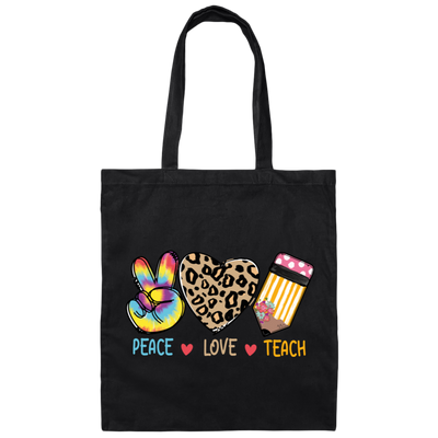 Peace Love Teach, Colorful Peace, Leopard Love Canvas Tote Bag