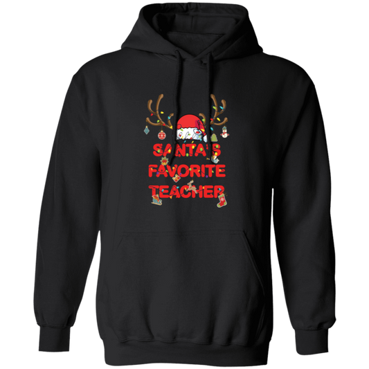 Santa Favorite Teacher, Santa Teacher, Funny Santa, Deer Santa Pullover Hoodie