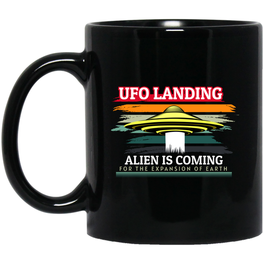UFO Landing For The Expansion Of Earth, Retro UFO Black Mug