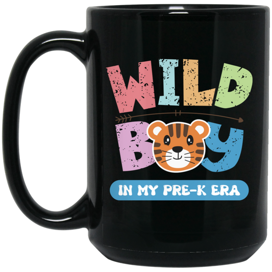 Wild Boy In My Pre-K Era, Pre-K Baby, Retro Wild Boy Black Mug