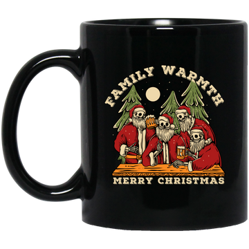 Family Wamth, Merry Christmas, Skeleton Santa Family Black Mug