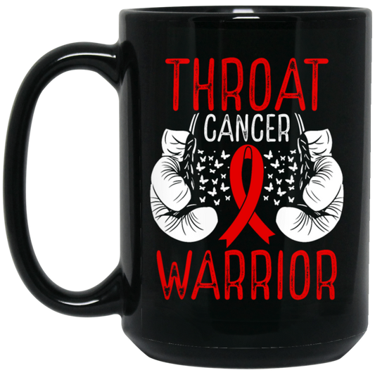 Colon Cancer Gift, Warrior Awareness, Ribbon And Gloves, Throat Cancer Black Mug