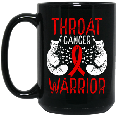 Colon Cancer Gift, Warrior Awareness, Ribbon And Gloves, Throat Cancer Black Mug