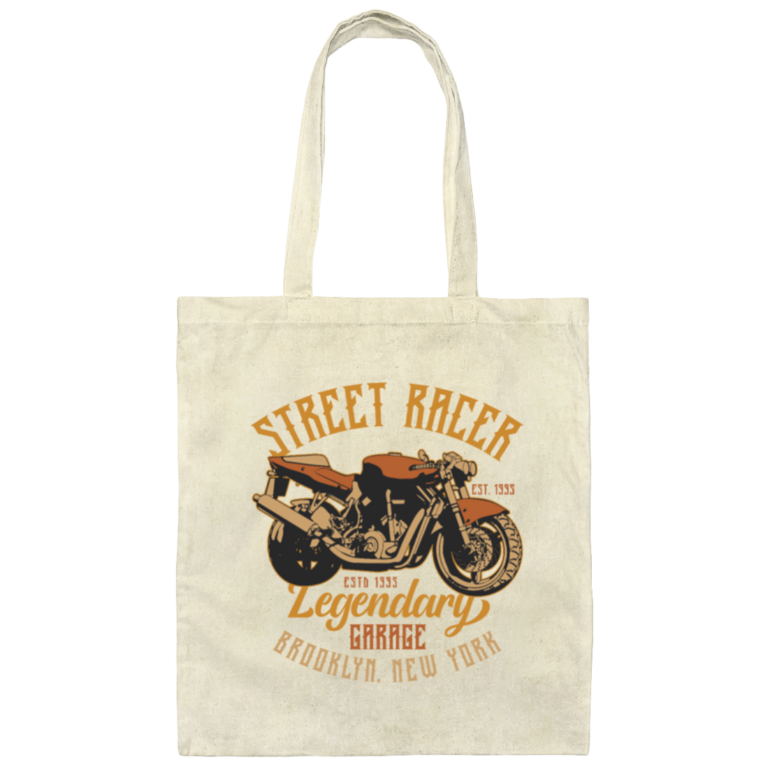 Saying Legendary Garage Brooklyn New York, Retro Street Bike Gift Canvas Tote Bag