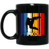 Retro Parkour Jumping, Birthday Gift, Free Running, Climbing Movement Black Mug