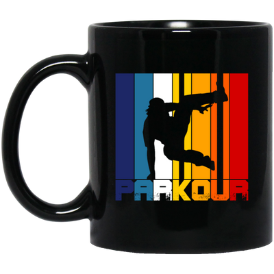 Retro Parkour Jumping, Birthday Gift, Free Running, Climbing Movement Black Mug