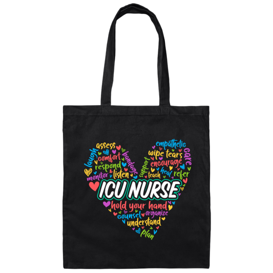 ICU Nurse, Nurse In My Heart, Hold Your Hand, Caregiver Gift, Colorful Nurse Canvas Tote Bag