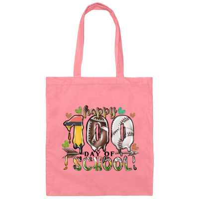 Happy Because Of My School, Love To Study, Happy 100 Days Of School Canvas Tote Bag