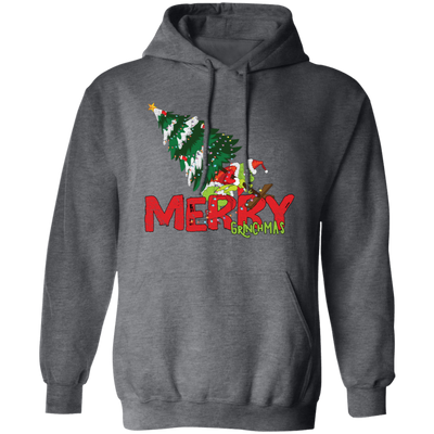 Merry Grinchmas, Merry Christmas, Grinch With Xmas Tree Pullover Hoodie