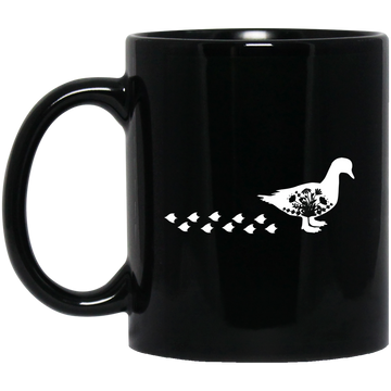 Duck Silhouette, Ducks Trace, Duck Footprint Black Mug