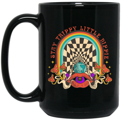 Stay Trippy Little Hippie, Groovy Hippie, Mushroom Black Mug