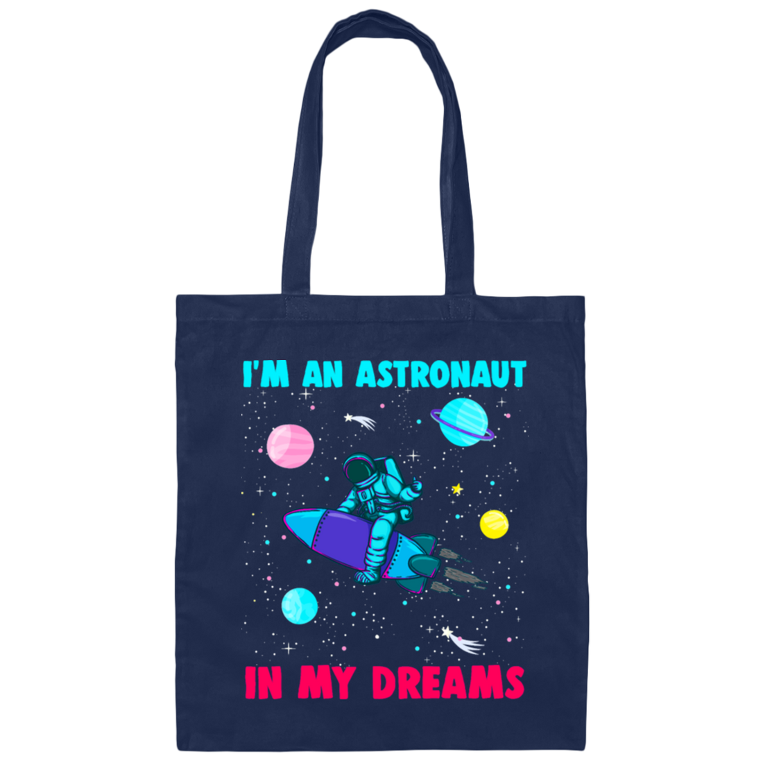 Astronaut In Space Shuttle Rocket, Galaxy Orbit Saturn, Love Galaxy Canvas Tote Bag