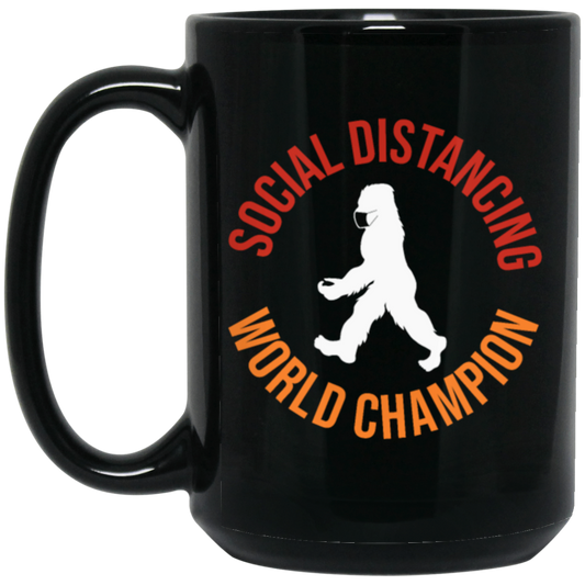 Bigfoot Gift, Social Distancing, World Champion, Retro Bigfoot Black Mug