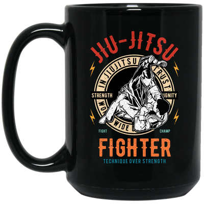 In Jiu Jitsu We Trust World Wide, Fighter Strength, Dignity Champ, Fighter Technique, Strength Combat Sport Black Mug