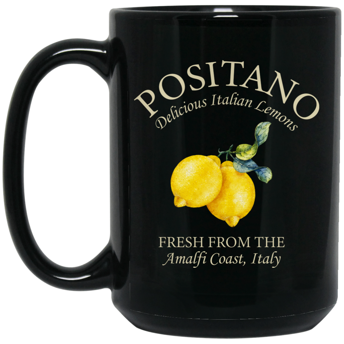 Experience the taste of Italy with our Positano Delicious Italian Lemons Fresh From The Amalfi Coast Black Mug. This unique and thoughtful gift is perfect for any lemon lover. Make every sip of your favorite beverage a taste of the Amalfi Coast.