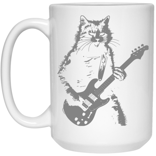 Cat Artist, Cat Guitarist, Love Music, Love Guitar, Music Lover White Mug