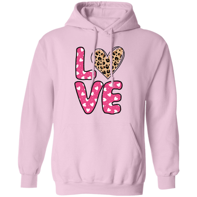 Love Heart Design, Leopard Pattern, Valentine's Day Pullover Hoodie