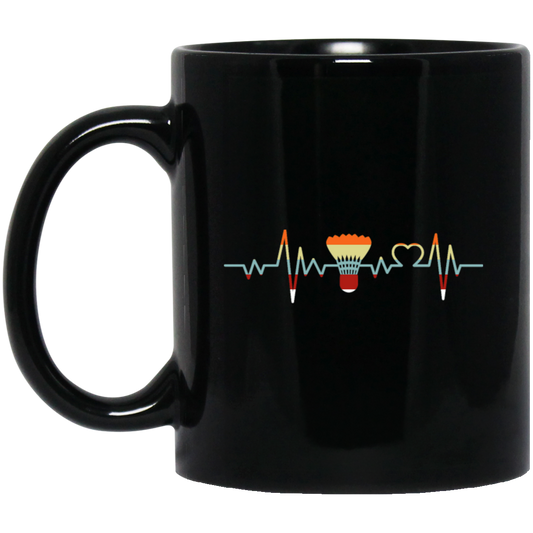 Badminton Heartbeat, Badminton Player Gift, Love Retro Badminton Black Mug