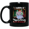 I Want A Hippopotamus For Christmas, Hippo In A Gift Box, Hippo Santa, Pine Trees Buffalo Plaid Black Mug