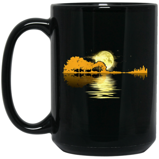 Love Guitar, Guitar Lake Shadow, Moon Lake Night Mathmetics Guitar Awesome Black Mug