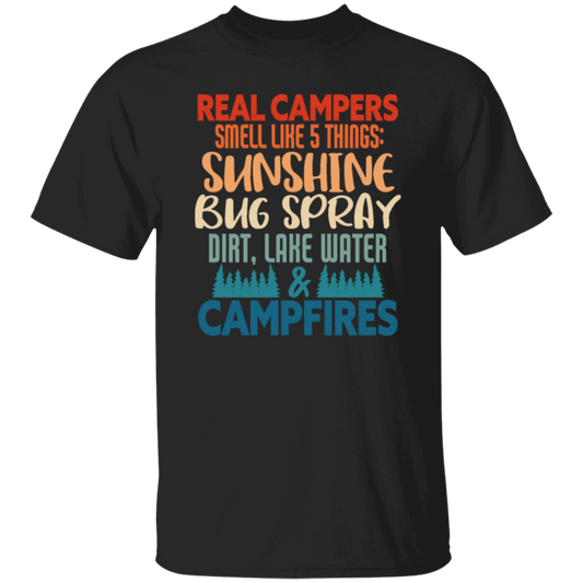 Campers Gift, Real Campers, Smell Like 5 Things, Retro Camping Quote Unisex T-Shirt