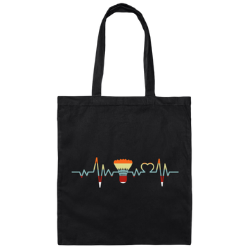 Badminton Heartbeat, Badminton Player Gift, Love Retro Badminton Canvas Tote Bag