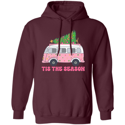 Tis The Season, Christmas Bus, Pink Christmas, Bus Bring Xmas Tree Christmas Pullover Hoodie