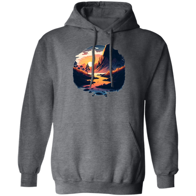 Simple Picture Of Sunset With Rock And River, Best Landscape Gift Pullover Hoodie