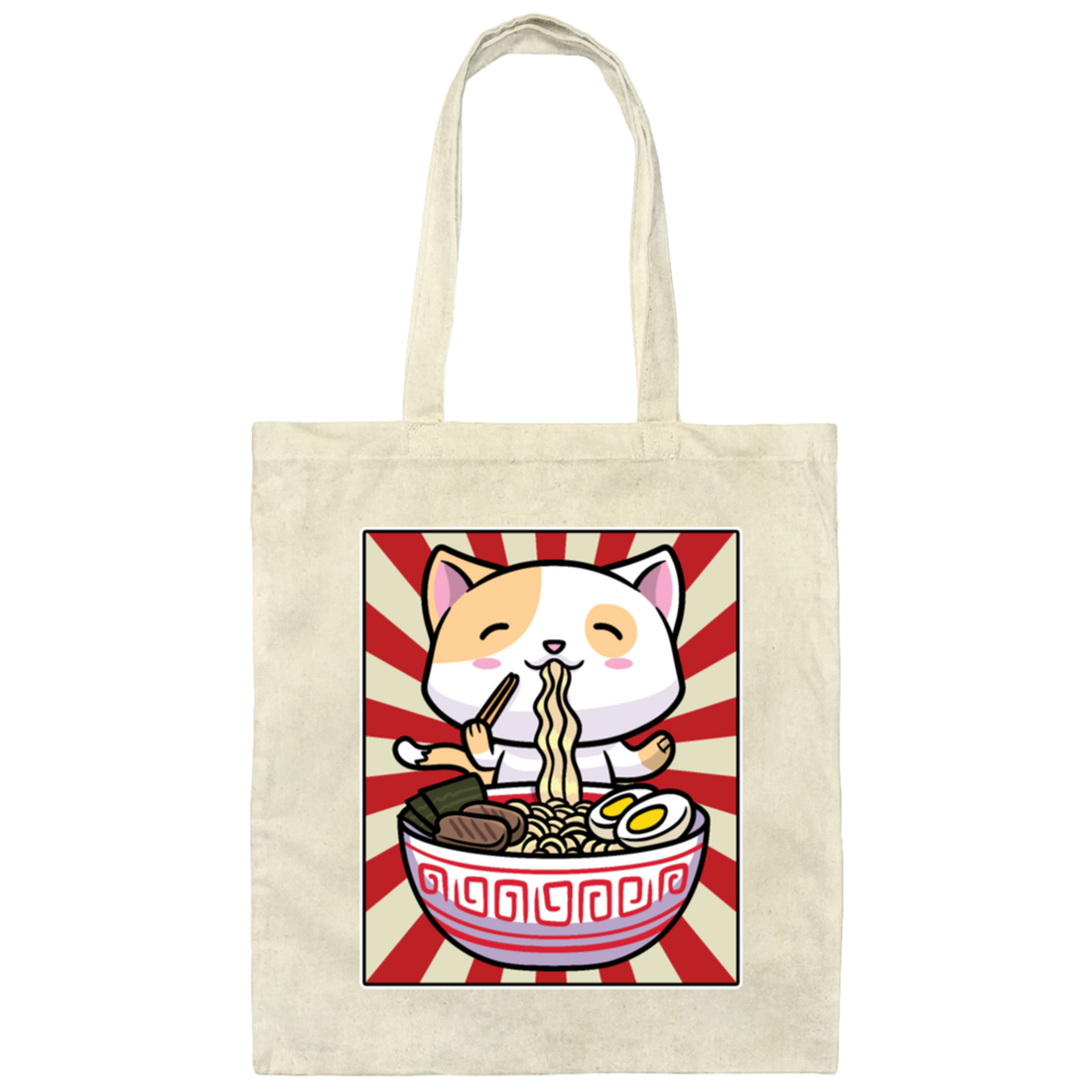 Kawaii Cat Love Ramen Japanese Noodle Lover Cartoon Cat Canvas Tote Bag