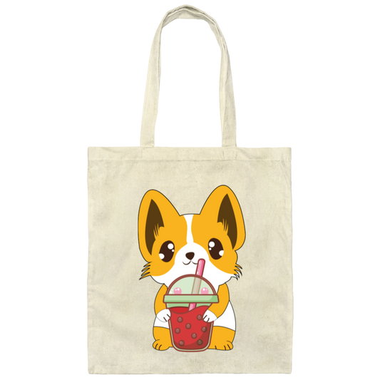 Boba Corgi Cute Dog Drink Milk Tea, Corgi Cute Dog Canvas Tote Bag