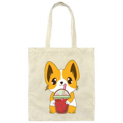 Boba Corgi Cute Dog Drink Milk Tea, Corgi Cute Dog Canvas Tote Bag