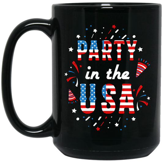 American Party, American Flag, 4th July Anniversary Black Mug