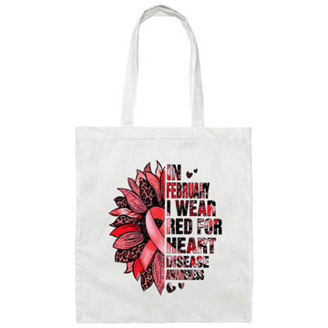 In February I Wear Red For Heart Disease Awareness Canvas Tote Bag