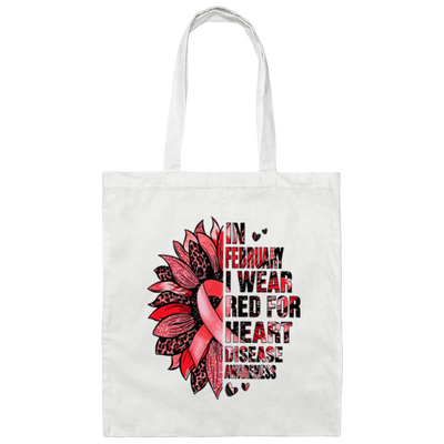 In February I Wear Red For Heart Disease Awareness Canvas Tote Bag