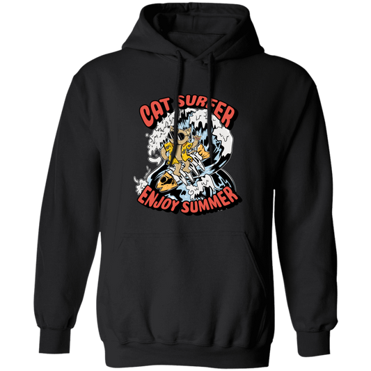 Cat Surfer Enjoy Summer, Surfing On The Beach, Summer Vacation Pullover Hoodie