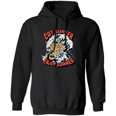 Cat Surfer Enjoy Summer, Surfing On The Beach, Summer Vacation Pullover Hoodie