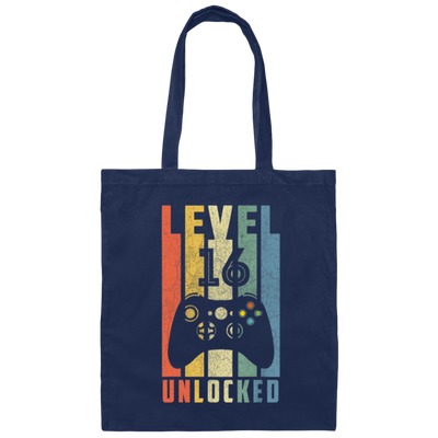 Level 16 Unlocked, 16th Video Gamer, 16th Birthday Gift, Retro 16th Gift Canvas Tote Bag
