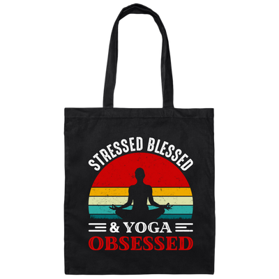 Stresses Blessed And Yoga Obsessed, Retro Yoga Canvas Tote Bag