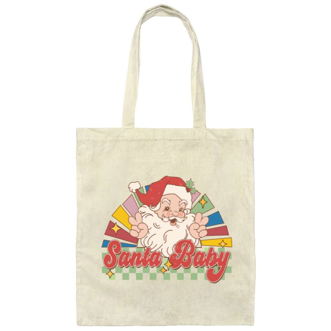 Santa Baby, Santa Claus, Merry Christmas, Groovy Christmas Canvas Tote Bag