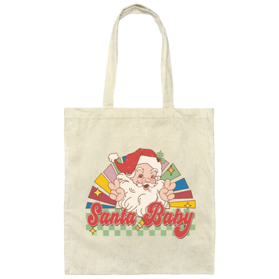 Santa Baby, Santa Claus, Merry Christmas, Groovy Christmas Canvas Tote Bag